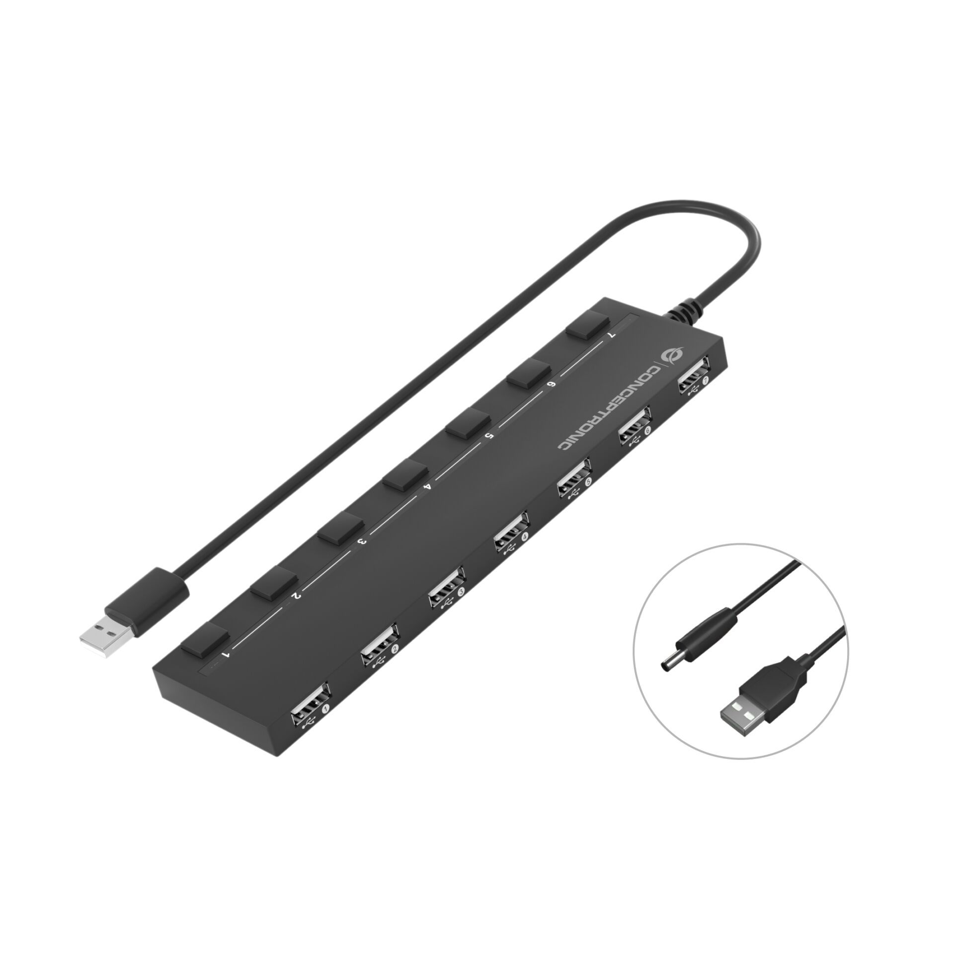 7-Port CONCEPTRONIC USB-Hub USB 2.0 schwarz 