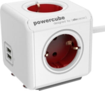 allocacoc/Segula PowerCube Extended Schuko/USB, weiß/rot 