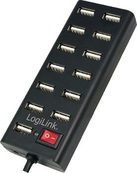 USB 2.0 HUB 13-fach, LogiLink USB-Hub mit Ein/Aus Schalter 13x USB-A 2.0