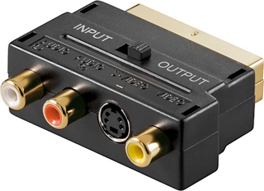 Goobay Scart zu Composite Audio Video und S-Video Adapter, IN/OUT Scart-Stecker (21-Pin) > 3x Cinch-Buchse