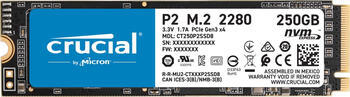 250 GB SSD Crucial P2 SSD, M.2/M-Key (PCIe 3.0 x4), lesen: 2100MB/s, schreiben: 1150MB/s, TBW: 150TB