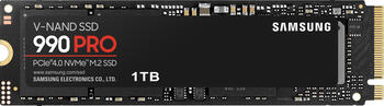 1.0 TB SSD Samsung SSD 990 PRO, M.2/M-Key (PCIe 4.0 x4), lesen: 7450MB/s, schreiben: 6900MB/s SLC-Cached, TBW: 600TB