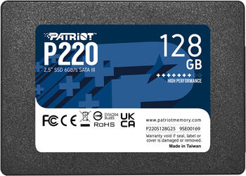 128 GB SSD Patriot P220, SATA 6Gb/s, lesen: 550MB/s, schreiben: 480MB/s, TBW: 60TB