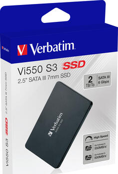2.0 TB SSD Verbatim Vi550 S3 SSD, SATA 6Gb/s, lesen: 550MB/s, schreiben: 500MB/s