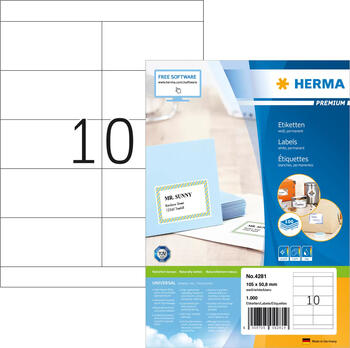Herma Etiketten Premium, 105x50.8mm, weiß, matt, 100 Blatt 