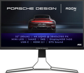 32 Zoll AOC Porsche Design Agon Pro PD32M, RGB, 81.3cm TFT, 144Hz, 1ms (GtG), 2x HDMI 2.1, 1x DisplayPort 1.4