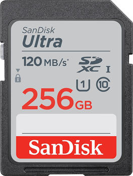 256 GB SanDisk Ultra SDXC Speicherkarte, USB-A 3.0, lesen: 120MB/s