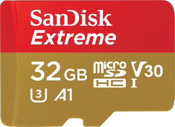 32GB SanDisk Extreme Kit Class10 microSDHC Speicherkarte lesen: 100MB/s inkl. SD-Adapter