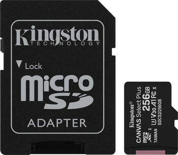 256 GB Kingston Canvas Select Plus microSDXC Speicherkarte lesen: 100MB/s, schreiben: 85MB/s