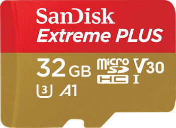 32 GB SanDisk Extreme Plus microSDHC Kit Speicherkarte, lesen: 100MB/s, schreiben: 90MB/s
