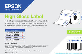 Epson High Gloss Label - Die-cut Roll: 76mm x 127mm 960 labels