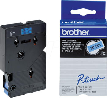 Brother TC501 Schriftbandkassette 12mm schwarz auf blau 