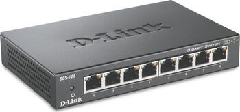 D-Link DGS-100 Desktop Gigabit Switch, 8x RJ-45, Backplane: 16Gb/s, lüfterlos, Metallgehäuse