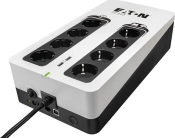 Eaton 3S 850 DIN, 2x USB-Ladeport, 8x Schuko, 1x RJ-11 und 1x RJ-45 Leitungsschutz, 1x USB-Port (HID-konform)
