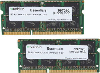 DDR3RAM 2x 8GB DDR3-1333 Mushkin Essentials SO-DIMM, CL9-9-9-24 Kit