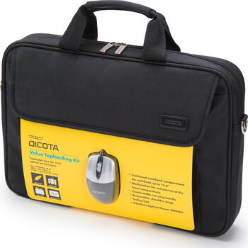 15.6 Zoll Dicota Value Toploading Kit Notebooktasche 39,6cm Schwarz, inkl. Kabelgebundene Maus