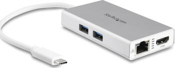 StarTech USB-C Multiport Adapter für Laptops, Stromversorgung, 4K HDMI, GbE, USB 3.0, Silber & Weiß