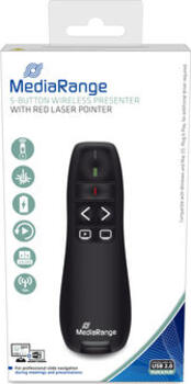 MediaRange Präsentationsfernbedinung mit 5 Tasten und rotem Laserpointer, schwarz, USB