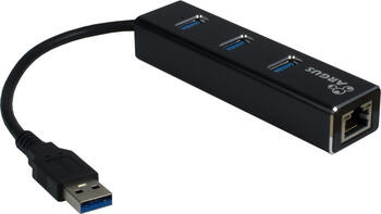 Inter-Tech Argus IT-310, LAN-Adapter, USB-Hub, 1x RJ-45, 3x USB-A 3.0 (Buchse)
