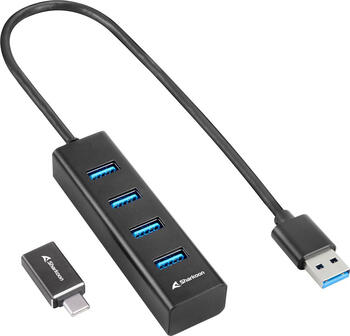 Sharkoon 4-Port Aluminium Hub schwarz, USB-A 3.0/USB-C 3.0 [Stecker]
