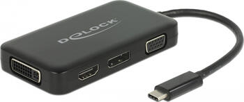 Adapter USB Type-C stecker > VGA / HDMI / DVI / DisplayPort buchse, schwarz Delock