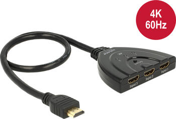 Delock HDMI UHD Switch 3 x HDMI in > 1 x HDMI out 4K mit integriertem Kabel 50 cm