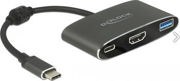 Delock Adapter USB Type-C Stecker > HDMI Buchse (DP Alt Mode) 4K 30 Hz + USB Typ-A + USB Type-C PD