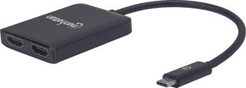 Manhattan USB-C auf Dual HDMI-Konverter,schwarz,  Modi Gespiegelt, Erweitert und Videowand unterstützt, 4K@30Hz