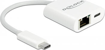 Delock USB Type-C Adapter zu Gigabit LAN 10/100/1000 Mbps mit Power Delivery Anschluss weiß