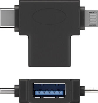 USB-T-Adapter, Typ-A auf Typ-A-Micro + Typ-C buchse/ stecker (5 Gbit/s) goobay, schwarz
