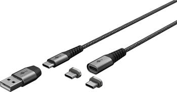 1m 2in1 Magnetisches USB-Textilkabel (spacegrau/silber) für USB-C und USB-A-Geräte