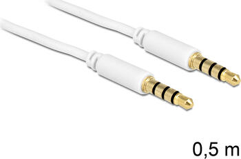 0,5m Audio-Kabel Klinke 3,5 mm 4 Pin Stecker > Stecker weiß 