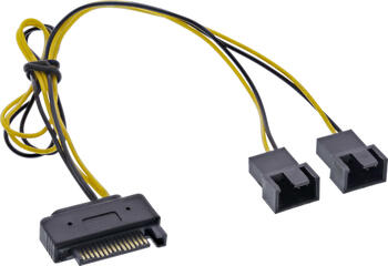 0,3m SATA Strom-Y-Kabel, SATA Buchse an 2x Lüfter (2pol) Stecker InLine
