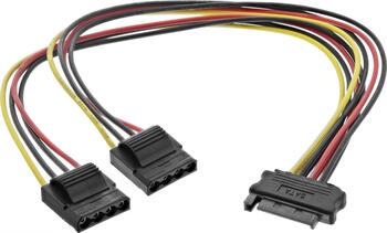 0,3m InLine SATA Strom-Y-Kabel, SATA Bu. an 2x 5,25 Zoll Stecker