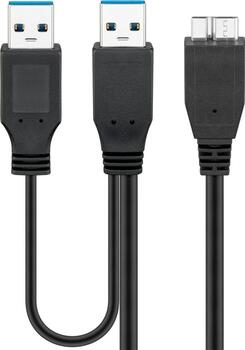 0,3m USB 3.0-Kabel, 2x Typ-A auf Typ-B-Micro, stecker/ stecker, (5 Gbit/s) goobay, schwarz