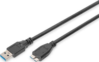 1.0m Digitus USB 3.0 Anschlusskabel, Typ A - mikro B USB 3.0 konform, sw