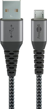 1.0m Micro-USB-auf-USB-A Textilkabel mit Metallsteckern, goobay plus, spacegrau/silber