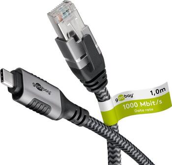 1m Ethernet-Kabel, USB-C 3.1 auf RJ45 Cat. 6 stecker/ stecker, goobay, schwarz