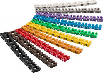 Kabelmarker-Clips  Ziffern 0-9 , für Kabeldurchmesser bis 4 mm, farbige Kennzeichnungsringe 10x 10 Stück