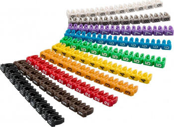 Kabelmarker-Clips  Ziffern 0-9 , für Kabeldurchmesser bis 2.5 mm, farbige Kennzeichnungsringe 10x 10 Stück