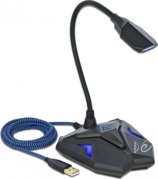 Delock Desktop USB Gaming Mikrofon mit Schwanenhals und Mute Button Schwarz/Blau