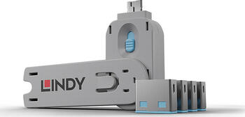 Lindy USB Port Blocker - Pack 4, mit Schlüssel: Blau 
