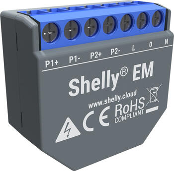 Shelly EM, WiFi Energy Meter, 2-Kanal, Messaktor mit Strommesssensor, ohne Strommessklemme