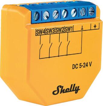 Shelly Plus i4 DC, bis zu 12 Szenen, Unterputz, 5-24 V Gleichstromm Funk-Schaltaktor, ohne Cloud nutzbar