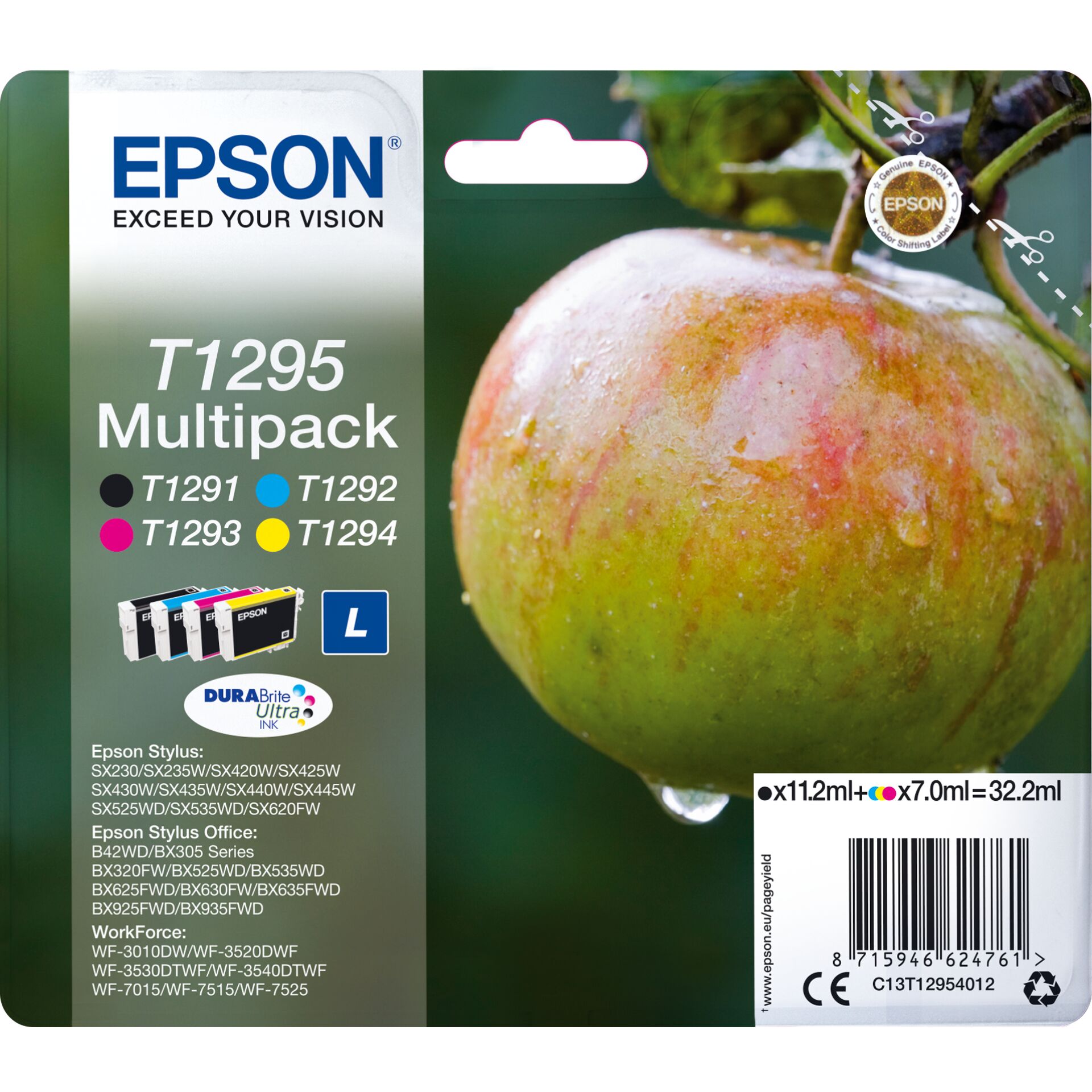 Epson T1295 Tinte Multipack cyan/magenta/gelb Original 11.2ml schwarz, je 7ml farbe