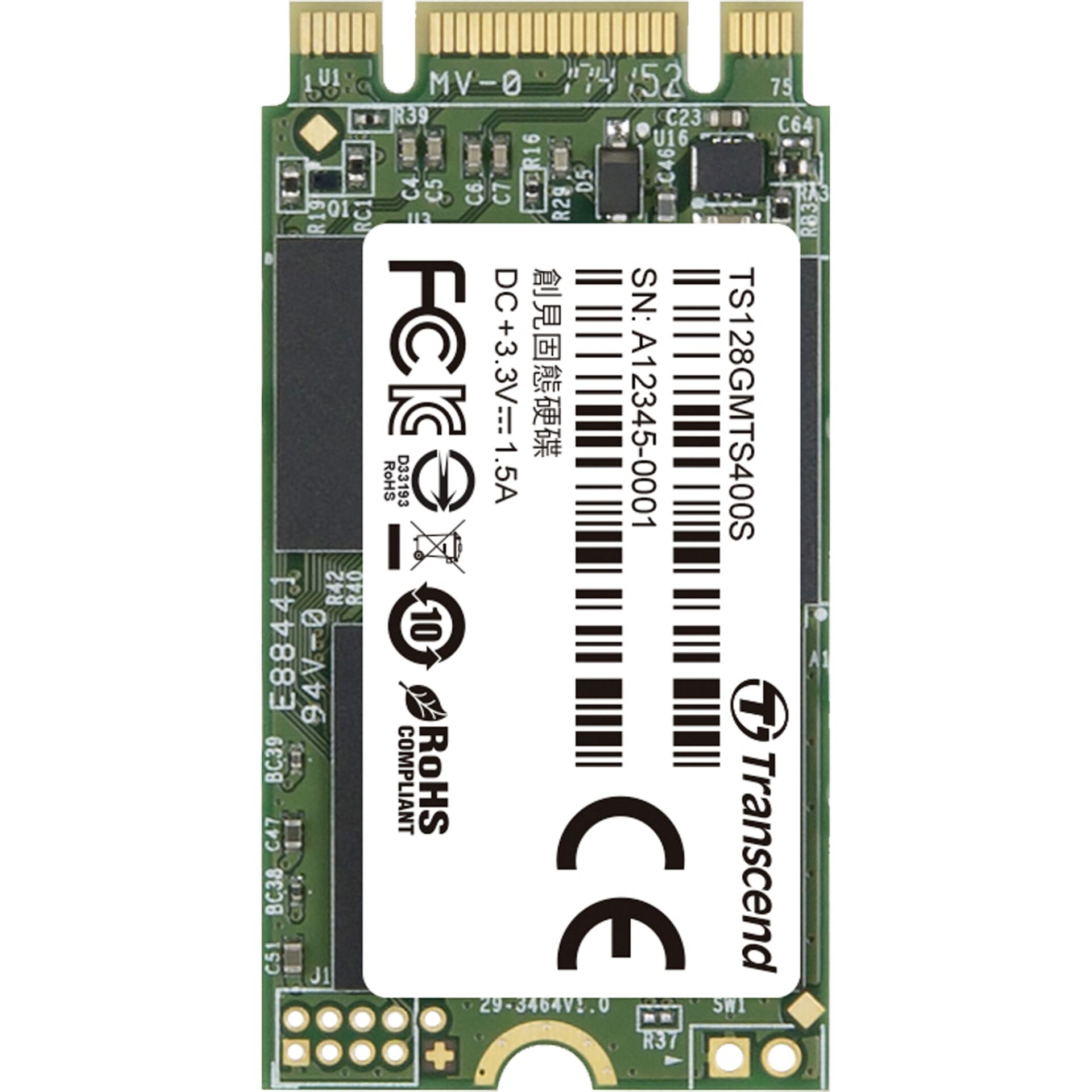 128 GB SSD Transcend MTS400S, M.2 6Gb/s lesen: 540MB/s, schreiben: 170MB/s