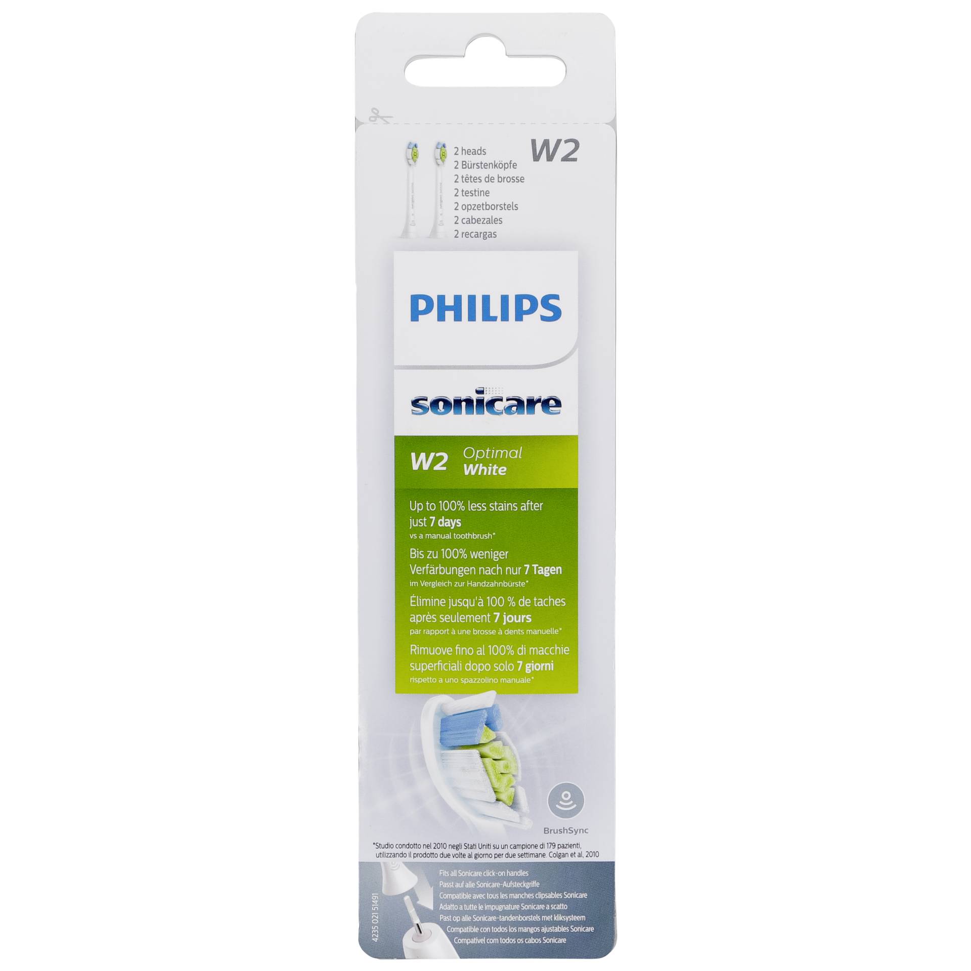 Philips Sonicare W2 Optimal White HX6062/10 2x Weiße Bürstenköpfe für Schallzahnbürste