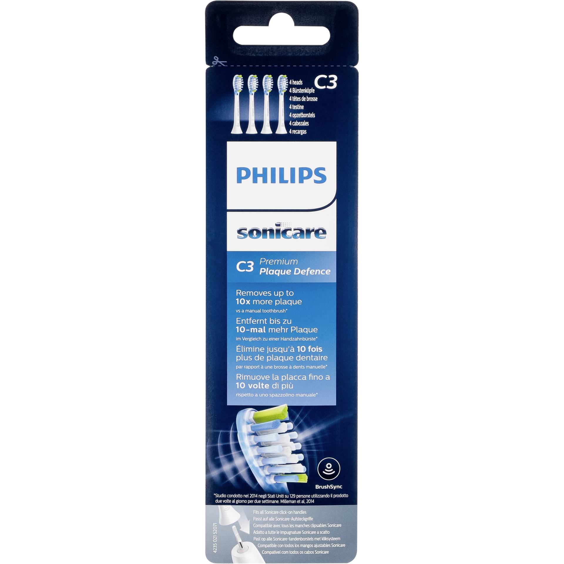 Philips Sonicare C3 Premium Plaque Control HX9044/17 4x Weiße Bürstenköpfe für Schallzahnbürste