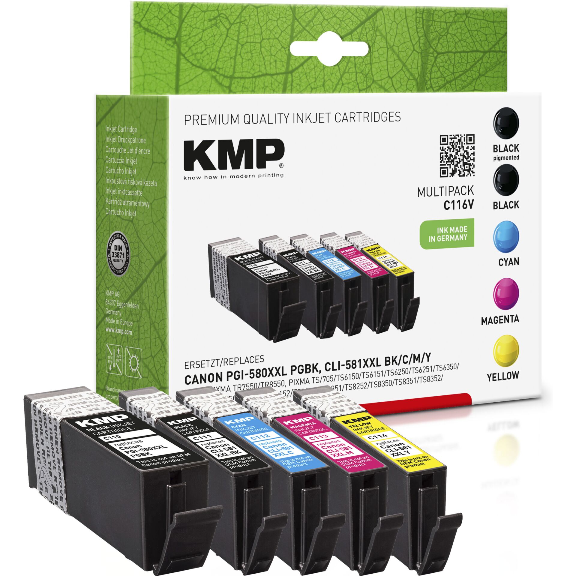 KMP Kompatible zu PGI-580PGBK XXL/CLI-581 XXL Multipack 