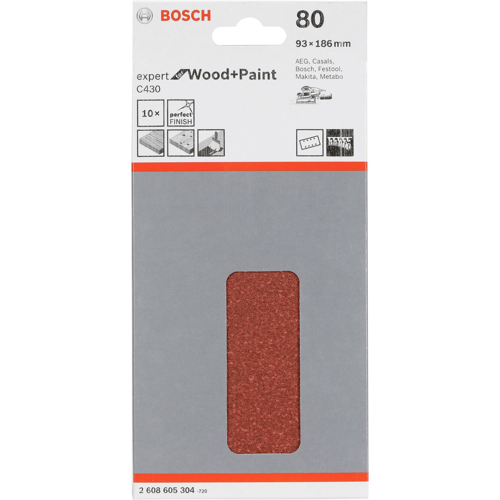 Bosch Schleifblatt C 430 Holz + Lack 93x186MM Körnung 80 10 St.